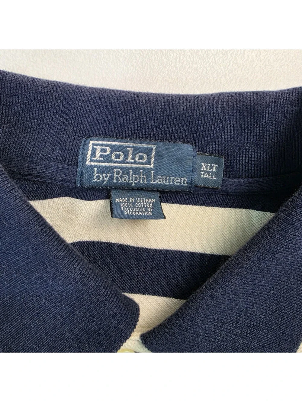Polo Ralph Lauren Vintage Navy Blue White Striped Crown Crest Logo Shirt Men XLT